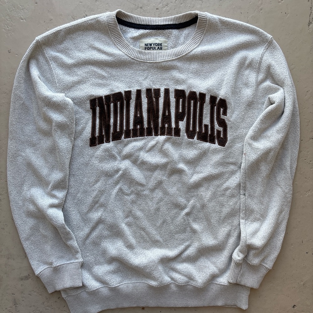 Port Authority White Crewneck Sweater with Brown Lettering